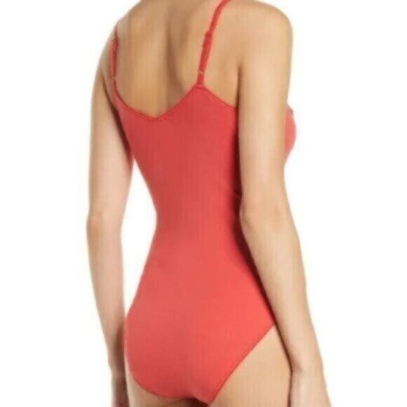 NWT Free People Red Bodysuit w/Lace Inset Small - Picture 2 of 8